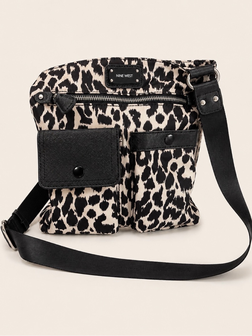 Nine West Leopard Print Crossbody Tote Bag Adjustable Strap